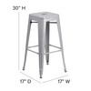 Kai Commercial Grade 30" High Backless Silver Metal Indoor-Outdoor Barstool with Square Seat