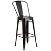 Kai Commercial Grade 30" High Black-Antique Gold Metal Indoor-Outdoor Barstool with Removable Back