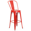 Kai Commercial Grade 30" High Red Metal Indoor-Outdoor Barstool with Removable Back