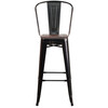 Lily 30" High Black-Antique Gold Metal Barstool with Back and Wood Seat