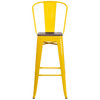 Lily 30" High Yellow Metal Barstool with Back and Wood Seat