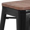 Lily 30" High Backless Black Metal Barstool with Square Wood Seat