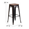 Lily 30" High Backless Black-Antique Gold Metal Barstool with Square Wood Seat