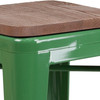 Lily 30" High Backless Green Metal Barstool with Square Wood Seat
