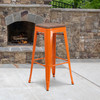 Lily 30" High Backless Orange Metal Barstool with Square Wood Seat