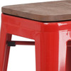 Lily 30" High Backless Red Metal Barstool with Square Wood Seat