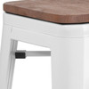 Lily 30" High Backless White Metal Barstool with Square Wood Seat