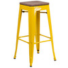 Lily 30" High Backless Yellow Metal Barstool with Square Wood Seat