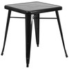 Owen Commercial Grade 23.75" Square Black Metal Indoor-Outdoor Table Set with 2 Stack Chairs