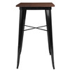 Prince 23.5" Square Black Metal Indoor Bar Height Table with Walnut Rustic Wood Top