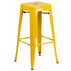 Stone Commercial Grade 23.75" Square Yellow Metal Indoor-Outdoor Bar Table Set with 2 Square Seat Backless Stools