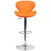 Francis Contemporary Orange Vinyl Adjustable Height Barstool with Curved Back and Chrome Base