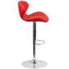 Francis Contemporary Red Vinyl Adjustable Height Barstool with Curved Back and Chrome Base