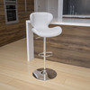 Francis Contemporary White Vinyl Adjustable Height Barstool with Curved Back and Chrome Base
