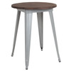 Webb 24" Round Silver Metal Indoor Table with Walnut Rustic Wood Top