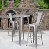 Nichols Commercial Grade 24" Round Silver Metal Indoor-Outdoor Bar Table Set with 2 Cafe Stools