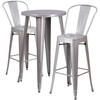 Nichols Commercial Grade 24" Round Silver Metal Indoor-Outdoor Bar Table Set with 2 Cafe Stools