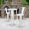 Nichols Commercial Grade 24" Round White Metal Indoor-Outdoor Bar Table Set with 2 Cafe Stools