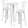 Nichols Commercial Grade 24" Round White Metal Indoor-Outdoor Bar Table Set with 2 Cafe Stools