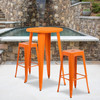 Douglas Commercial Grade 24" Round Orange Metal Indoor-Outdoor Bar Table Set with 2 Square Seat Backless Stools