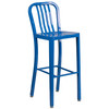 Earl Commercial Grade 24" Round Blue Metal Indoor-Outdoor Bar Table Set with 2 Vertical Slat Back Stools