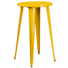 Earl Commercial Grade 24" Round Yellow Metal Indoor-Outdoor Bar Table Set with 2 Vertical Slat Back Stools