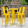 Dexter Commercial Grade 24" Round Yellow Metal Indoor-Outdoor Bar Table Set with 4 Cafe Stools