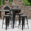 Ormsby Commercial Grade 24" Round Black Metal Indoor-Outdoor Bar Table Set with 4 Square Seat Backless Stools