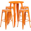 Ormsby Commercial Grade 24" Round Orange Metal Indoor-Outdoor Bar Table Set with 4 Square Seat Backless Stools
