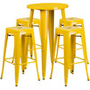 Ormsby Commercial Grade 24" Round Yellow Metal Indoor-Outdoor Bar Table Set with 4 Square Seat Backless Stools