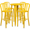 Richard Commercial Grade 24" Round Yellow Metal Indoor-Outdoor Bar Table Set with 4 Vertical Slat Back Stools