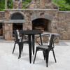 Napoleon Commercial Grade 24" Round Black Metal Indoor-Outdoor Table Set with 2 Arm Chairs