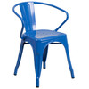 Napoleon Commercial Grade 24" Round Blue Metal Indoor-Outdoor Table Set with 2 Arm Chairs