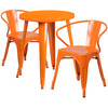 Napoleon Commercial Grade 24" Round Orange Metal Indoor-Outdoor Table Set with 2 Arm Chairs