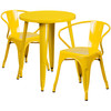 Napoleon Commercial Grade 24" Round Yellow Metal Indoor-Outdoor Table Set with 2 Arm Chairs