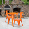 Napoleon Commercial Grade 24" Round Orange Metal Indoor-Outdoor Table Set with 2 Cafe Chairs