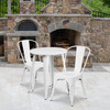 Napoleon Commercial Grade 24" Round White Metal Indoor-Outdoor Table Set with 2 Cafe Chairs