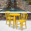 Napoleon Commercial Grade 24" Round Yellow Metal Indoor-Outdoor Table Set with 2 Vertical Slat Back Chairs