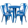 Chauncey Commercial Grade 24" Round Blue Metal Indoor-Outdoor Table Set with 4 Cafe Chairs