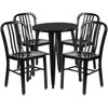 Thomas Commercial Grade 24" Round Black Metal Indoor-Outdoor Table Set with 4 Vertical Slat Back Chairs