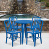 Thomas Commercial Grade 24" Round Blue Metal Indoor-Outdoor Table Set with 4 Vertical Slat Back Chairs