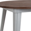 Jeffrey 30" Round Silver Metal Indoor Table with Walnut Rustic Wood Top