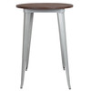 Philip 30" Round Silver Metal Indoor Bar Height Table with Walnut Rustic Wood Top