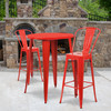 Caron Commercial Grade 30" Round Red Metal Indoor-Outdoor Bar Table Set with 2 Cafe Stools