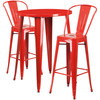 Caron Commercial Grade 30" Round Red Metal Indoor-Outdoor Bar Table Set with 2 Cafe Stools