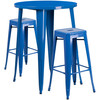 Boyd Commercial Grade 30" Round Blue Metal Indoor-Outdoor Bar Table Set with 2 Square Seat Backless Stools