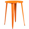 Boyd Commercial Grade 30" Round Orange Metal Indoor-Outdoor Bar Table Set with 2 Square Seat Backless Stools