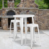 Boyd Commercial Grade 30" Round White Metal Indoor-Outdoor Bar Table Set with 2 Square Seat Backless Stools