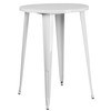 Boyd Commercial Grade 30" Round White Metal Indoor-Outdoor Bar Table Set with 2 Square Seat Backless Stools