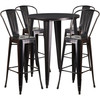 Callum Commercial Grade 30" Round Black-Antique Gold Metal Indoor-Outdoor Bar Table Set with 4 Cafe Stools